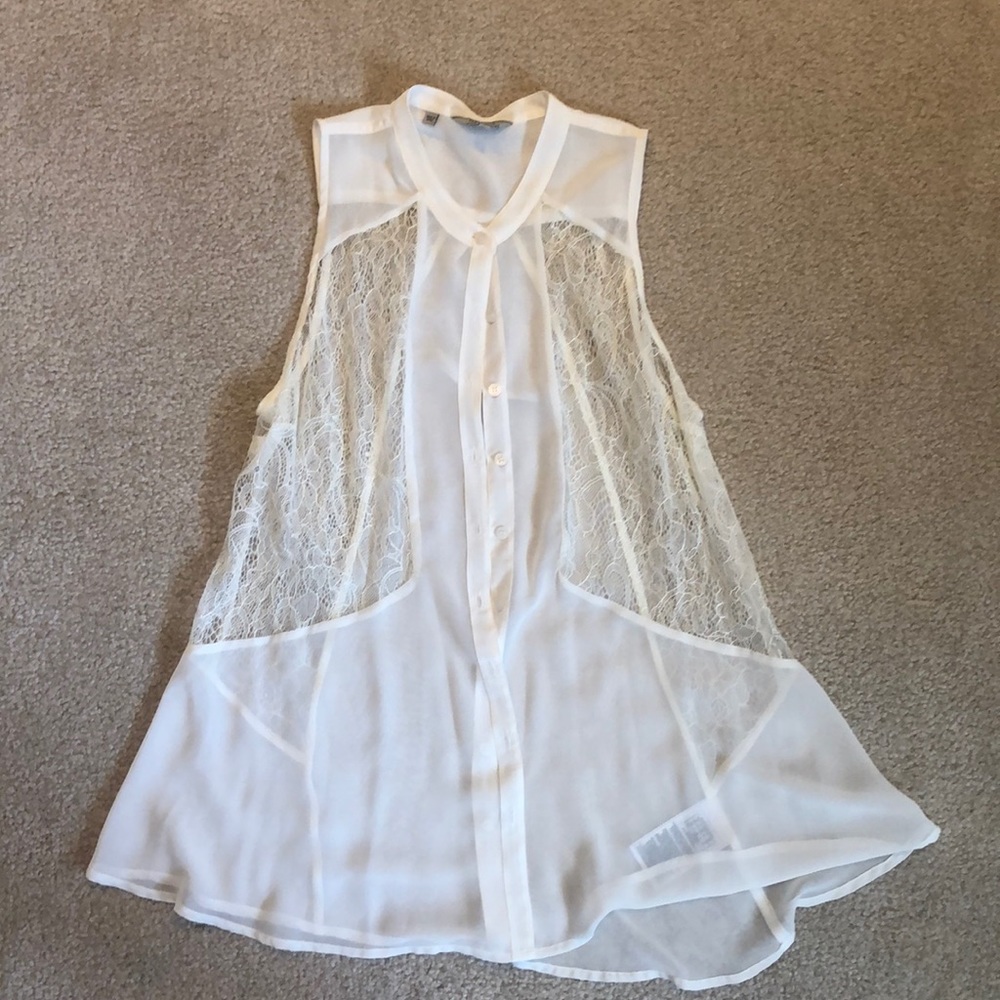 Lace and Sheer cut off shirt